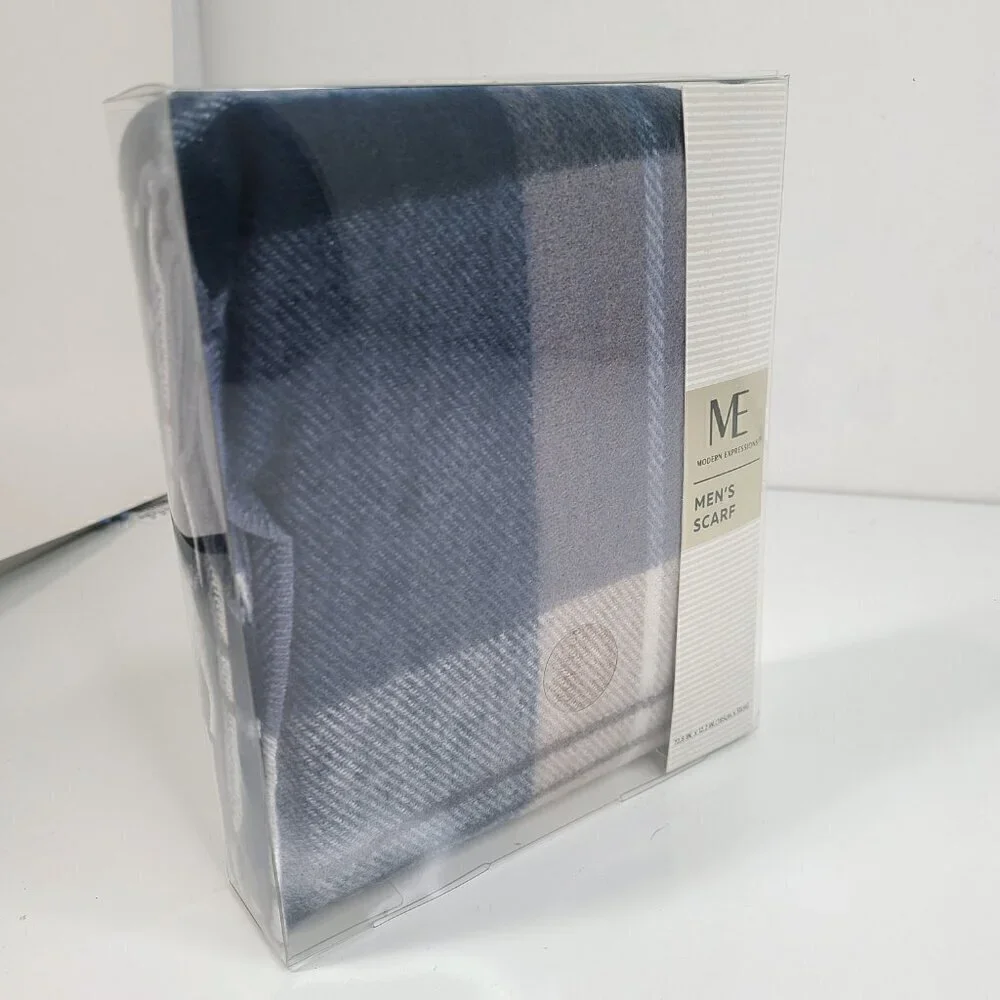 NWT Modern Expressions Grey Blue Men's Fringe Rectangular Scarf